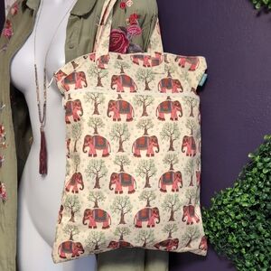 Elephant Patterned Tote Bag - Beige and Red